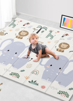 NOONKTY 79x71 Extra Large Baby Play Mat for Floor, Foldable Foam Playmat for Babies 0-12 Months & Kids, Non-Toxic Waterproof Baby Mat, Thick Playpen Mat for Tummy Time Crawling, Elephant