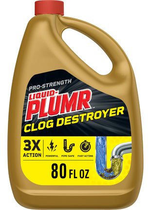 Liquid-Plumr Pro-Strength Clog Destroyer, Liquid Drain Cleaner, 80 Fluid Ounces (Package May Vary)
