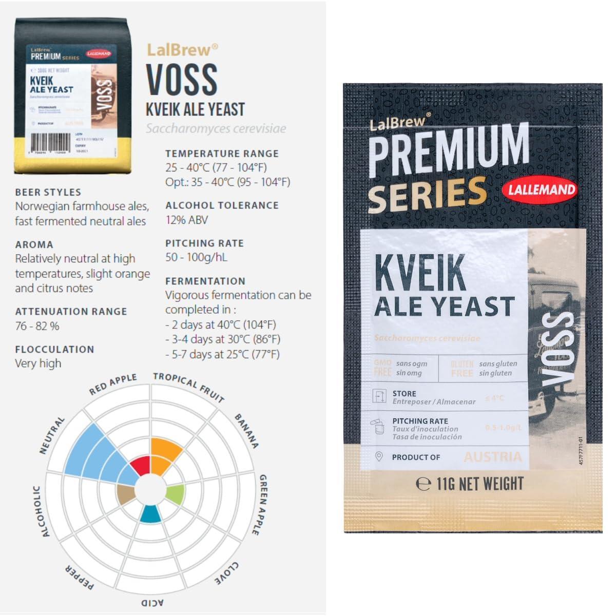 LalBrew VOSS Kveik Brewing Yeast (2 Pack) - Kveik Ale Yeast - Make Beer At Home - 11 g Sachets - Saccharomyces cerevisiae - Sold by CAPYBARA Distributors Inc.