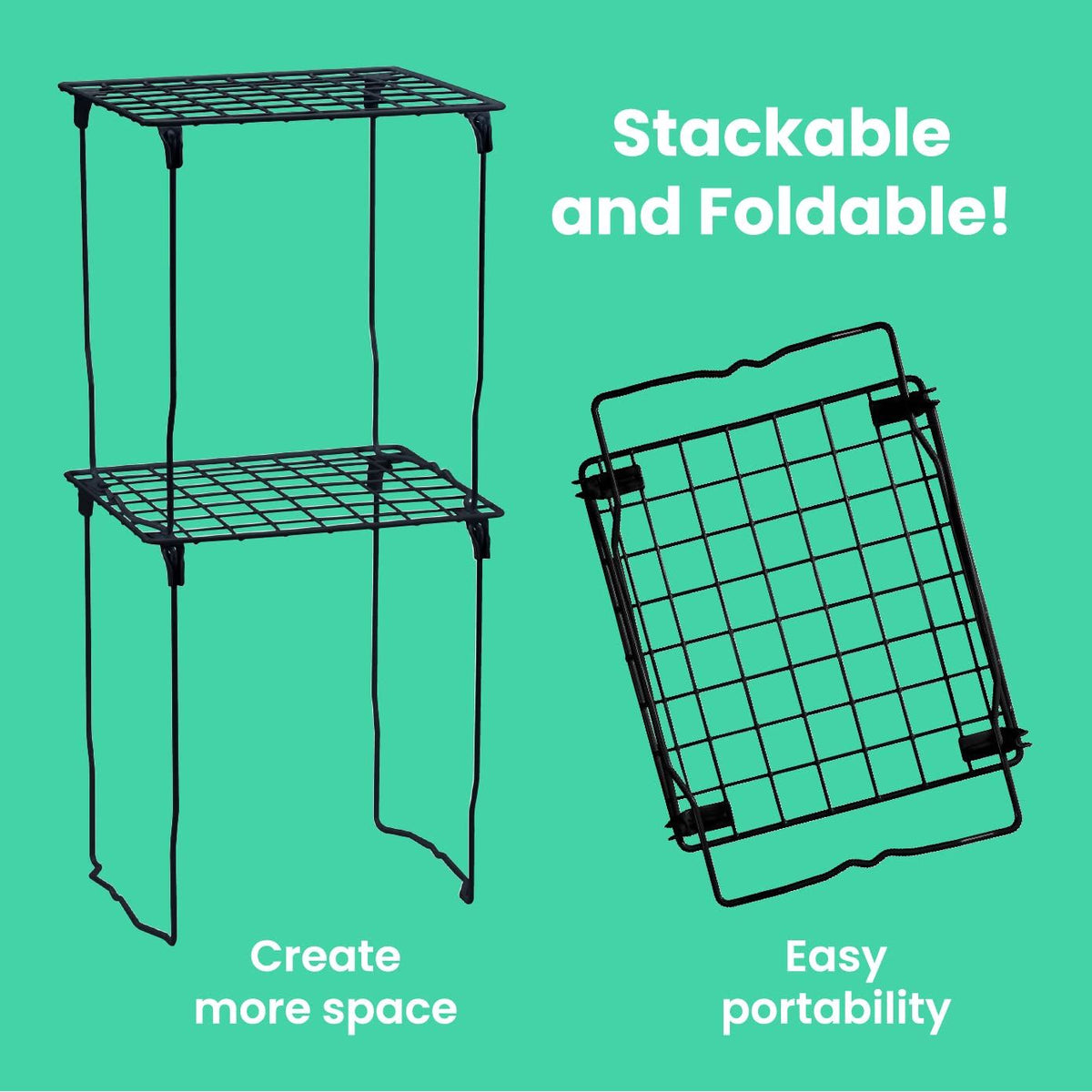 LockerMate Stac-A-Shelf Locker Organizer Shelf, Stackable, Extra Tall, Fits Standard Size School Lockers, Black