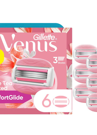 Gillette Venus ComfortGlide White Tea Women's Razor Blades, 3-Blade Razor Refills, 6 Count