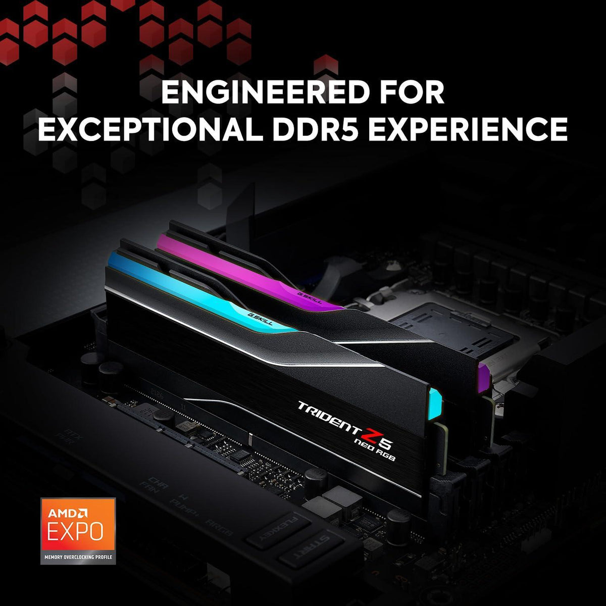 G.SKILL Trident Z5 Neo RGB Series (AMD Expo) DDR5 RAM 64GB (2X 32GB) 6000MT/s CL26-36-36-96 1.45V Desktop Computer Memory U-DIMM - Black (F5-6000J2636H32GX2-TZ5NR)
