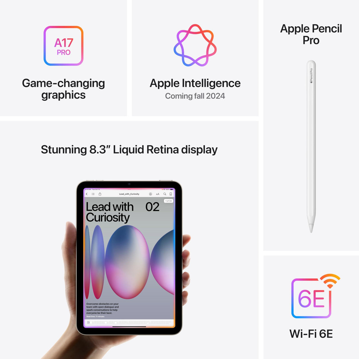 Apple iPad mini (A17 Pro): Apple Intelligence, 8.3-inch Liquid Retina Display, 128GB, Wi-Fi 6E, 12MP Front/12MP Back Camera, Touch ID, All-Day Battery Life — Purple