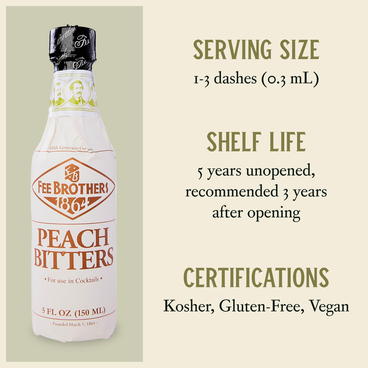 Fee Brothers Peach Cocktail Bitters - Aromatic Cocktail Mixer & Concentrated Flavoring, Gluten Free, Vegan-Friendly, 5 fl oz