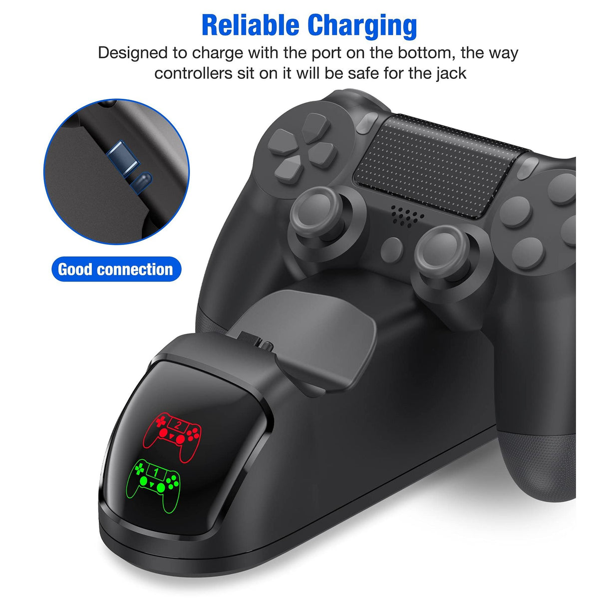 PS4 Controller Charger Dock Station with Charging Cable,1.8Hrs Fast Charge PS4 Remote Charging Station, Replacement for PlayStation 4 Controller Charger, for PlayStation 4 Games