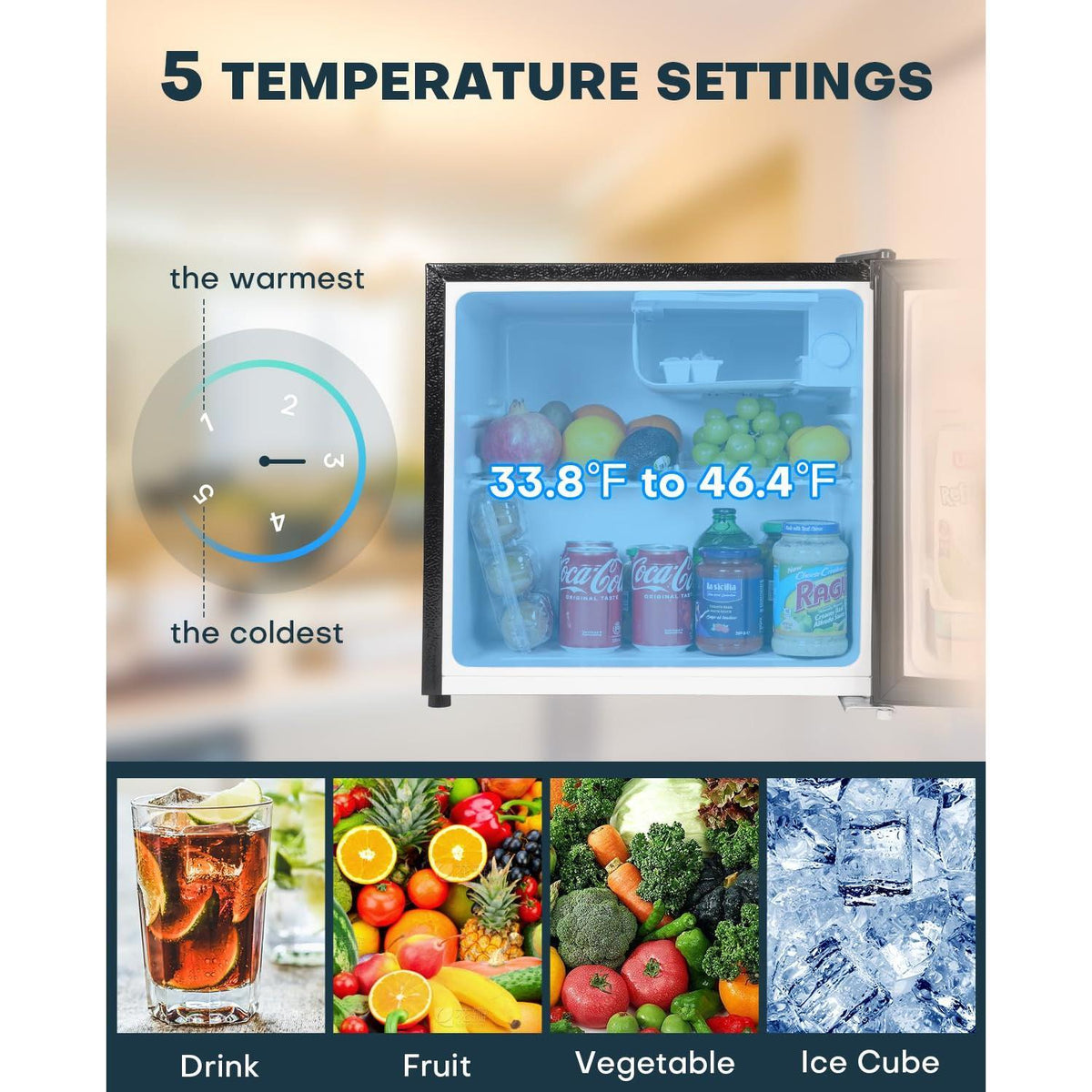 Upstreman 1.7 Cu.ft Mini Fridge with Freezer, Dorm Essentials, Adjustable Thermostat, Energy Saving, Low Noise, Single Door Compact Refrigerator for Dorm, Office, Bedroom, Black-FR17