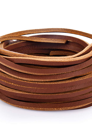 TeeLiy 3MM Flat Genuine Leather Cord - Natural Leather Lacing - Strip Cord Braiding String for Jewelry Making Shoe Lace Braided Bracelets Necklaces Handbags Knife Sheaths Brown (5Yards)