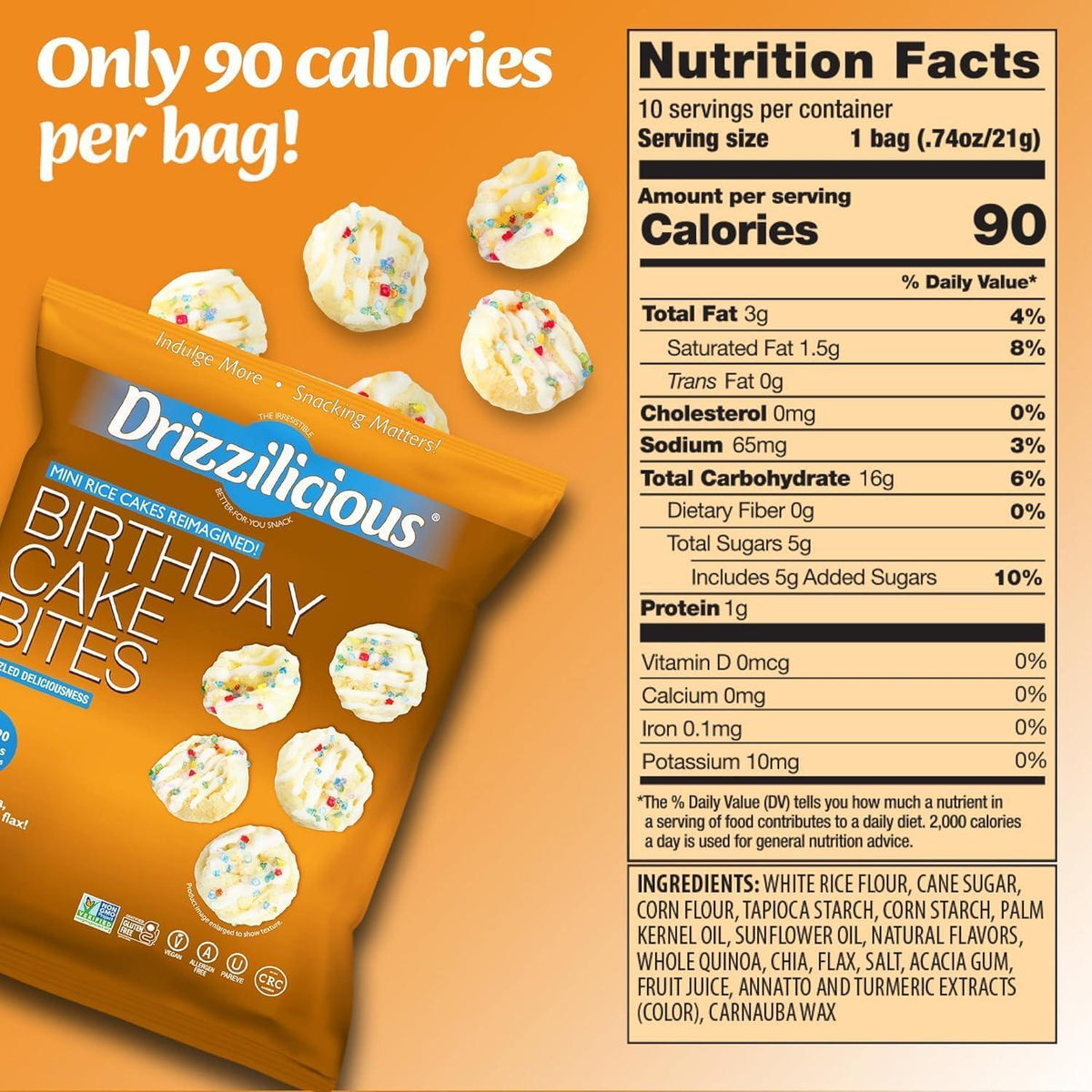 Drizzilicious Mini Rice Cakes Variety Pack - Rice Crisps, Healthy Snack for Adults and Kids, Flavored Rice Cakes, Vegan, Gluten Free, Allergen Free, Only 90 Calories Per Bag - 0.74 oz (Pack of 12)
