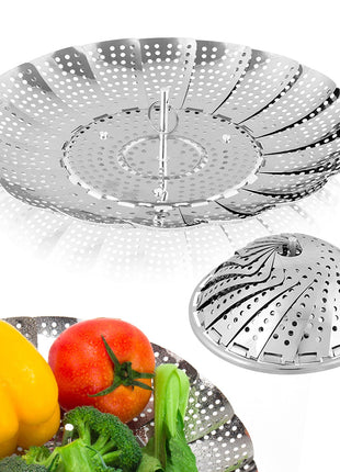 Vegetable Steamer Basket, Premium Stainless Steel Veggie Steamer Basket   Folding Expandable Steamers to Fits Various Size Pot Small by SAYFINE (5.5 inch to 9.2 inch)