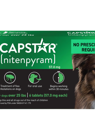 Capstar for Dogs (nitenpyram), Fast-Acting Oral Flea Treatment for Dogs Over 25+ lbs, Vet-Recommended Flea Medication Tablets Start Killing in 30 Minutes, 6 Doses