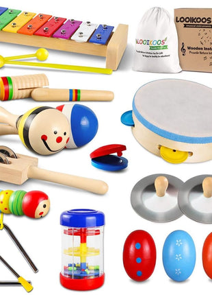 LOOIKOOS Toddler Musical Instruments Set Wooden Percussion Instruments Xylophone Toy for Kids Montessori Toys for 1 Year Old Boys Girls with Maracas Easter Eggs