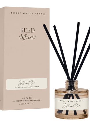 Sweet Water Decor Salt and Sea Reed Diffuser - Sea Salt, Citrus, Musk & Amber Scent - Long-Lasting 4 Month Home Fragrance, Non-Toxic, Aesthetic Home & Bathroom Decor, Made in USA, 3.5 Fl Oz