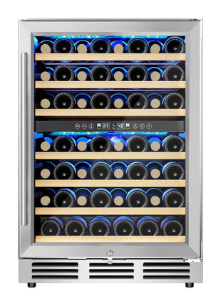 EUHOMY 24 Inch Wine Cooler Refrigerator 54 Bottl-Dual Zone, Built-in or Freestanding Wine Fridge with Glass Door, Wine Refrigerator for Home Bar Kitchen