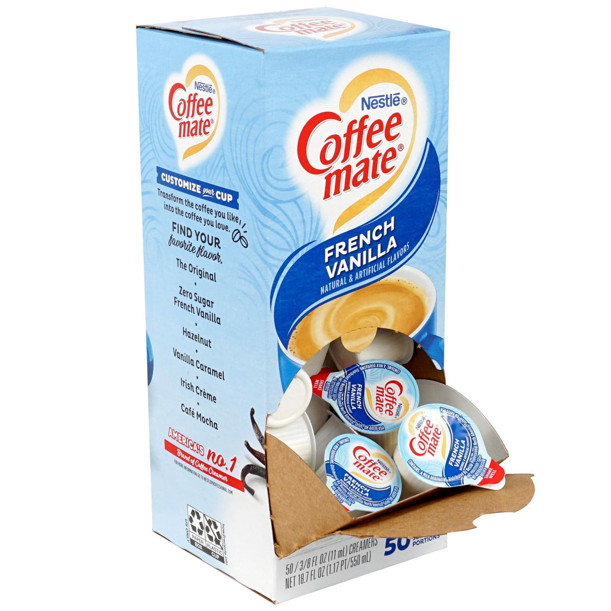 French Vanilla Liquid Coffee Creamer Singles, 50 Cream Singles Serve Box (18.7 Fl Oz.), Coffee Creamer Packets
