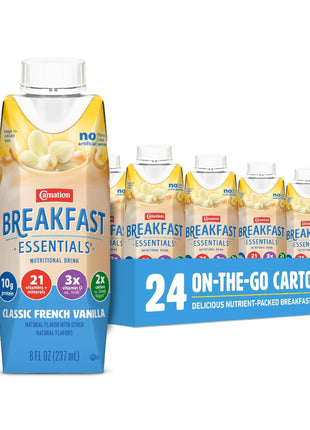 Carnation Breakfast Essentials Ready-to-Drink, Classic French Vanilla, 8 FL OZ Carton (Pack of 24)