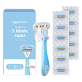 Amazon Basics 5-Blade Razor Handle for Women, Includes 12 Cartridges and Shower Hanger, 14 Piece Set, Blue