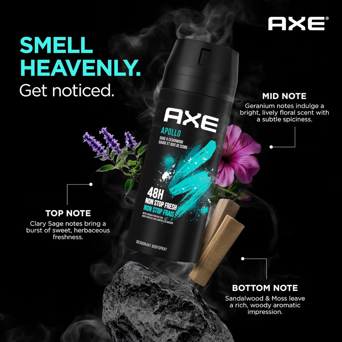 Axe Apollo Sage & Cedarwood Deodorant Body Spray for Men | 48H* Odour Protection | Invigorating Scent|150ml