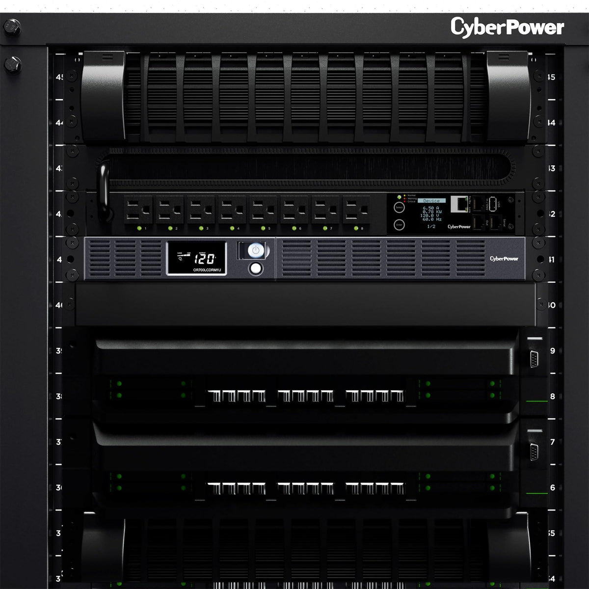 CyberPower OR700LCDRM1U Smart App LCD UPS Battery Backup and Surge Protector, 700VA/400W, 6 Outlets, AVR, 1U Rackmount, UL Certified