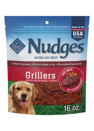Blue Buffalo Nudges Grillers Natural Dog Treats, Made in the USA with Real Steak, 16-oz Bag