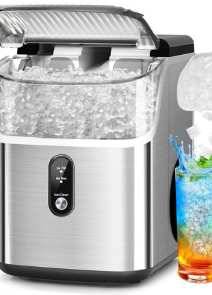 Nugget Ice Maker Countertop,34lbs/24H Portable Ice Machine with Crushed Ice | Self-Cleaning, One-Click Operation for Home, Kitchen, Office Use, Silver