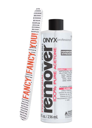 Onyx Professional 100% Pure Acetone Nail Polish Remover Kit with 7 inch Nail File, 8 fl oz - Made in USA, Maximum-Strength Gel Polish Remover, Artificial & Glitter Nail Polish