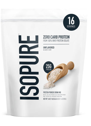 Isopure Zero Carb 100% Pure Whey Isolate Protein Powder, Lactose Free, Gluten Free, With Vitamins, Unflavored, 25g Protein Per Serving, 1 Lb, 16 Servings (Packaging May Vary)