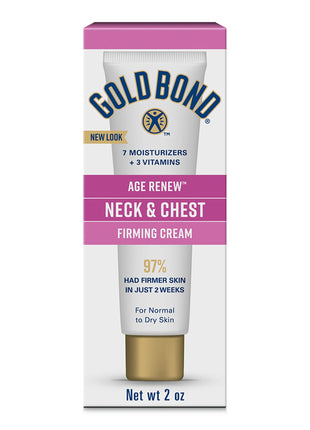 Gold Bond Age Renew Neck & Chest Firming Cream, 2 Oz, Hydrates, Renews, and Visibly Improves Firmness, Texture & Elasticity of Aging Skin, Non-Greasy, Dermatologist-Tested, Hypoallergenic, Unscented