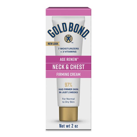 Gold Bond Age Renew Neck & Chest Firming Cream, 2 Oz, Hydrates, Renews, and Visibly Improves Firmness, Texture & Elasticity of Aging Skin, Non-Greasy, Dermatologist-Tested, Hypoallergenic, Unscented