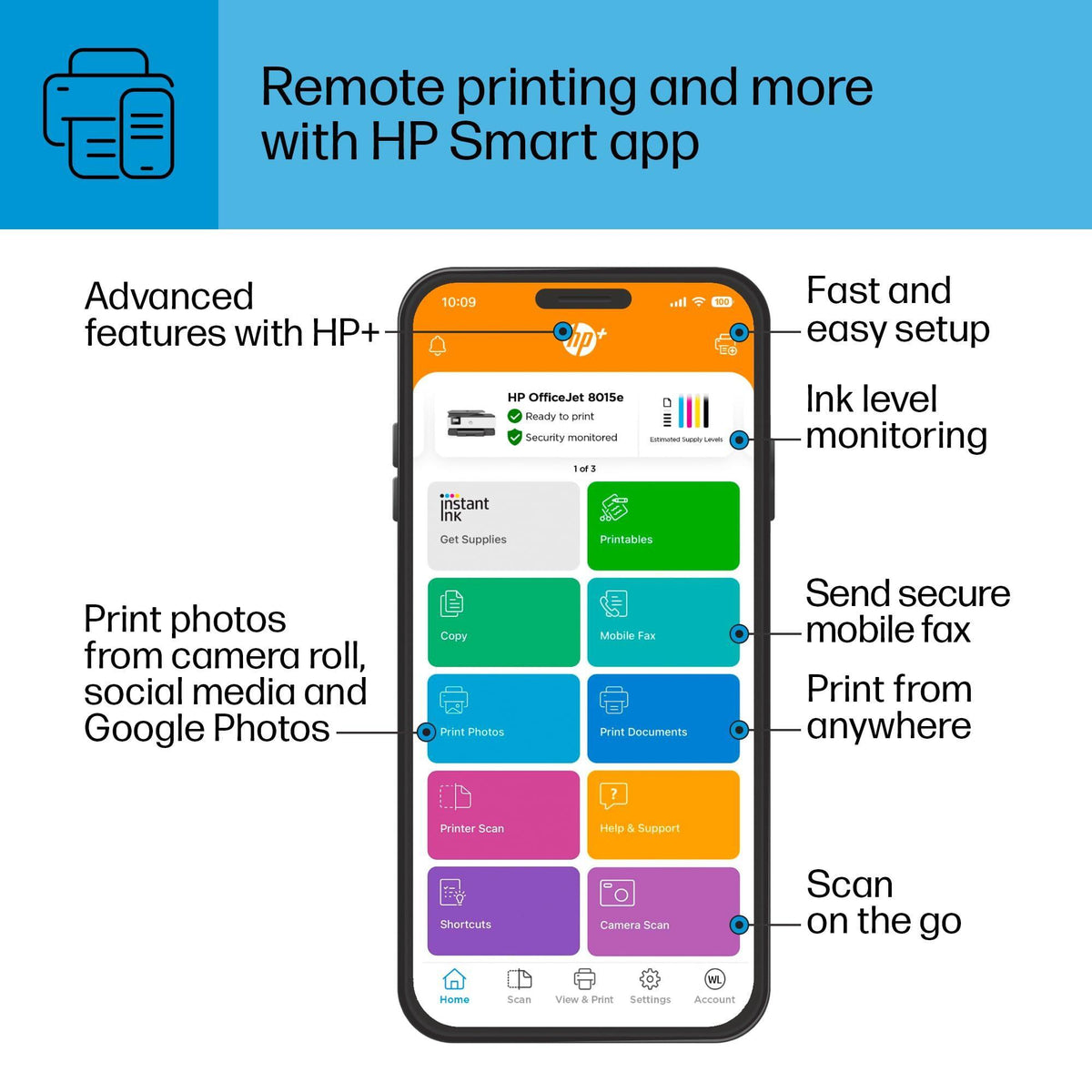 HP OfficeJet 8015e Wireless Color All-in-One Printer, 6 month Instant Ink trial included