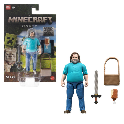 Mattel Minecraft Action Figure & Accessories Set, 4-inch Steve Posable Character Collectible Inspired by A Minecraft Movie