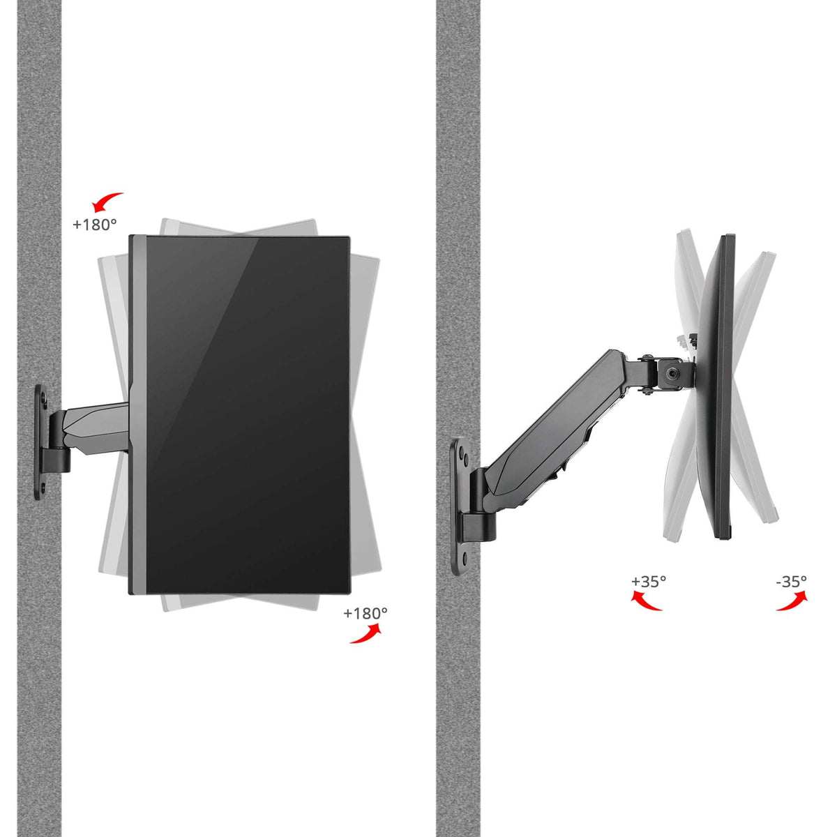 SIIG Aluminum Gas Spring Full Motion Ergonomic Single Arm Monitor Wall Mount - Heavy Duty Holds 17" to 32" Screen, up to 19.8 lbs - Single VESA 75/100m