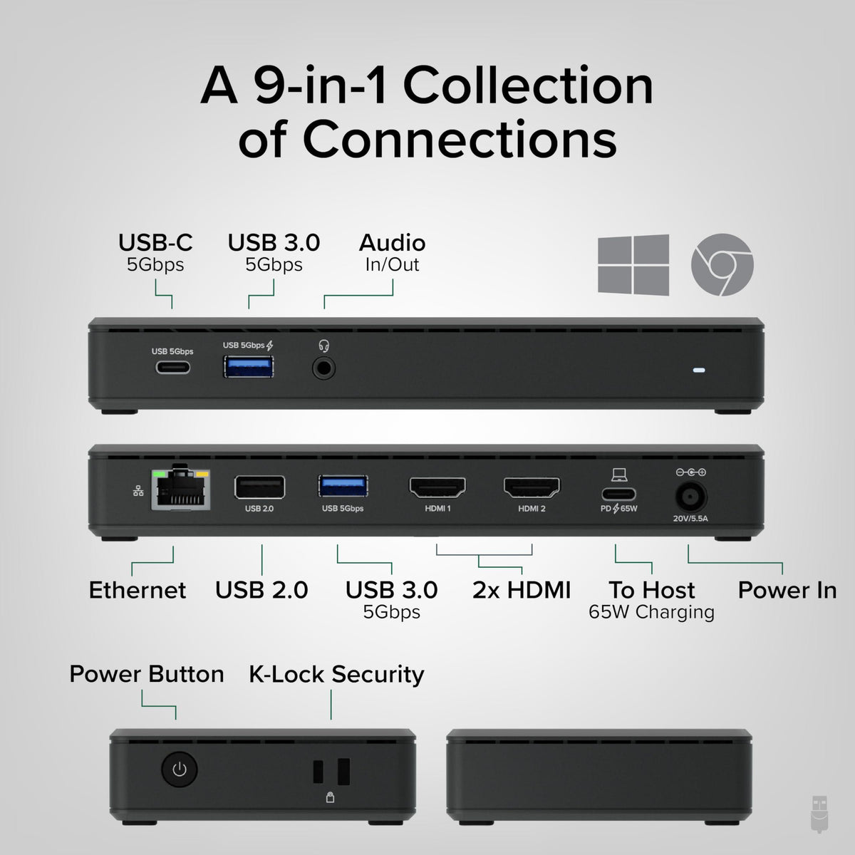Plugable USB C Docking Station Dual Monitor 2 HDMI Ports, Power Delivery Dock, Dual 4K Monitor for Windows, ChromeOS, 1x USB-C, 3X USB, Ethernet, and Audio - Driverless (UD-MSTH2)