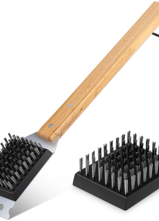 SIMPLETASTE Grill Brush and Scraper for BBQ, Durable & Effective, Replaceable Stainless Steel Head, Wooden Handle Wire Grill Brush for Outdoor Grill, Barbecue Accessories