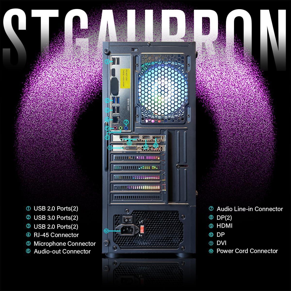 STGAubron Gaming PC Desktop Computer, Intel Core i7 up to 3.9 GHz, Radeon RX 580 8G, 16G RAM, 512G SSD, WiFi, Bluetooth 5.0, RGB Fan x6, Windows 10 Home