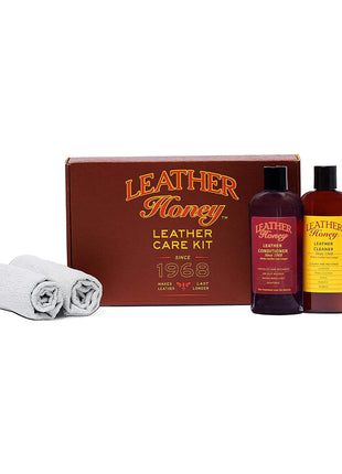 Leather Honey Complete Leather Care Kit: Cleaner, Conditioner, 2 Cloths. Non-Toxic Leather Care Made in the USA Since 1968. Restore Couches, Car Seats & Interior, Jackets, Shoes & Bags. for Any Color