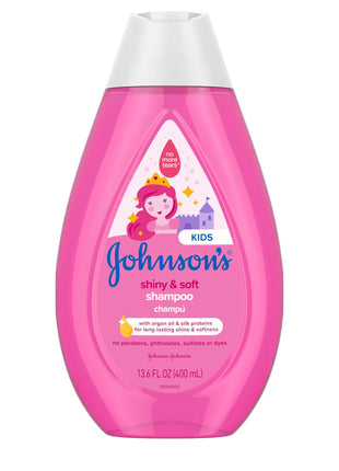 Johnson's Shiny & Soft Kids' Shampoo with Argan Oil & Silk Proteins, Daily Kids' Hair Wash Gently Cleanses & Boosts Natural Shine & Softness, No Added Parabens & Sulfates, 13.6 fl. oz