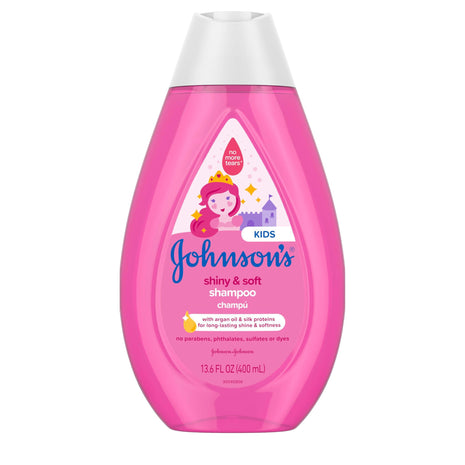 Johnson's Shiny & Soft Kids' Shampoo with Argan Oil & Silk Proteins, Daily Kids' Hair Wash Gently Cleanses & Boosts Natural Shine & Softness, No Added Parabens & Sulfates, 13.6 fl. oz