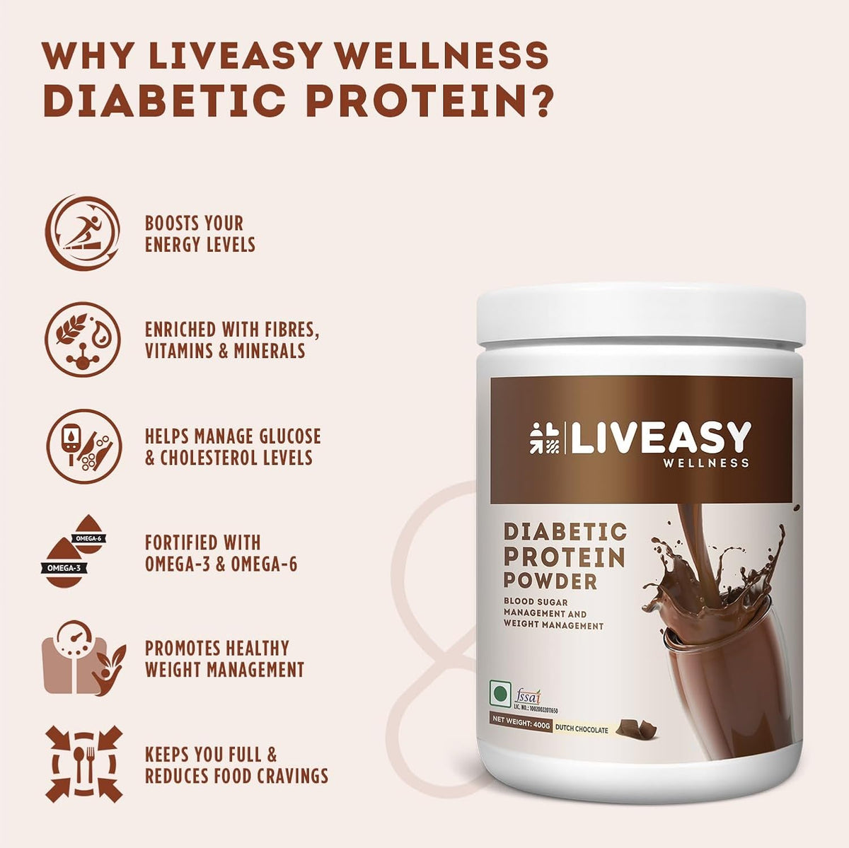 LivEasy Wellness Diabetic Protein | Blood Sugar & Weight Management (Chocolate, 400 G)