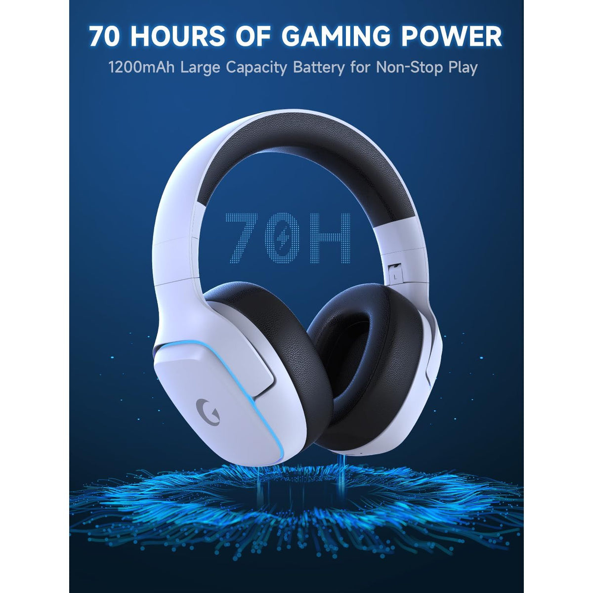 Gvyugke 2.4GHz Wireless Gaming Headsets for PS5, PS4, PC, Switch - Bluetooth 5.3 Gaming Headphones with Noise Canceling Mic, 7.1 Surround Sound, 70H Battery, Blue Lighting - White