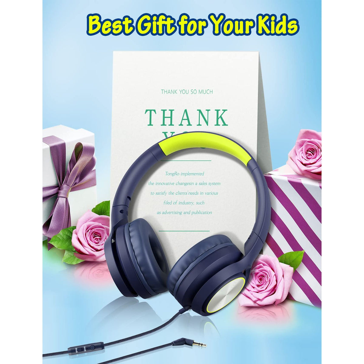 Kids Headphones with Cord , Wired Over Ear Headsets with Microphone Limited Volume 85dB/ 94dB, Portable Wired Headphones for Kids Boys Girls Teens Children Online School/Travel/iPad/Tablet/Cellphone