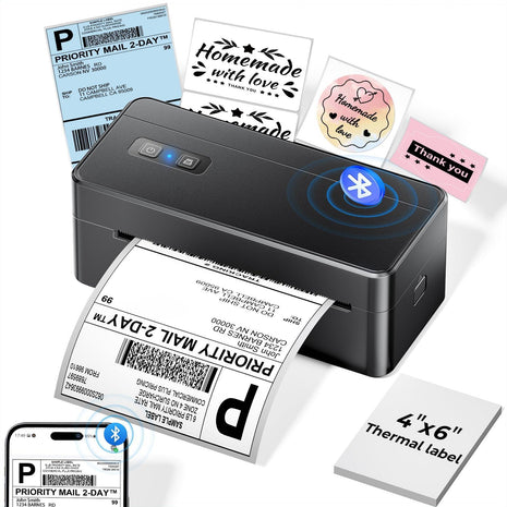 Bluetooth Thermal Shipping Label Printer, 4x6 Thermal Label Printer for Small Business, 2410BT Wireless Label Printers Compatible with iOS Android & PC, Widely Used for USPS, Tiktok