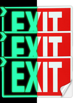 EXIT Signs Glow In The Dark EXIT Decals 3 Pack 12"x7" EXIT Photoluminescent Signs Stickers, Glows For Up To 8 Hours