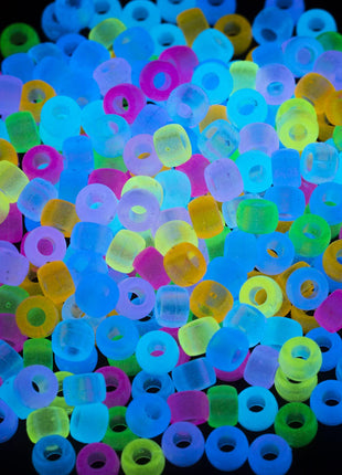 Gxueshan 1000 Pcs Acrylic 9 Color Pony Beads 6x9mm Bulk Glow in The Dark for Necklace, Friendship Bracelet Making, Hair Braids Kandi
