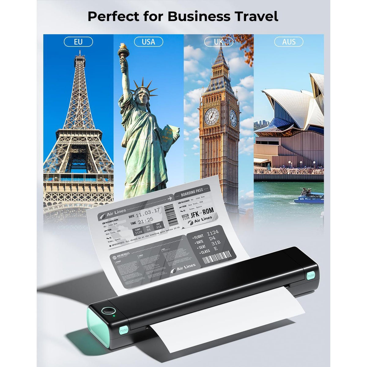 Phomemo Inkless Portable Printer for Travel - Wireless Thermal Printer Compatible with Phone & Laptop, Bluetooth Printers Supports 8.5" X 11" Letter Thermal Paper, Come with Carry Case