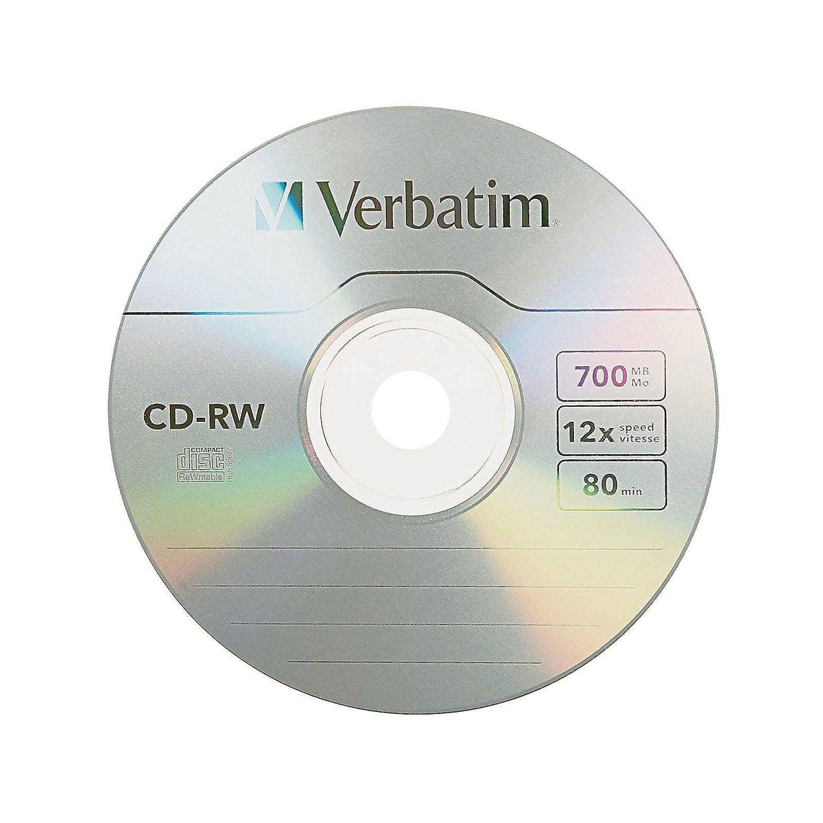 Verbatim CD-RW 700MB 4X-12X High Speed Discs with Branded Surface, Spindle of 25