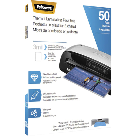Fellowes® Thermal Laminating Pouches 8-1/2 inch inch x 11 inch inch, Clear, Pack of 50, Glossy