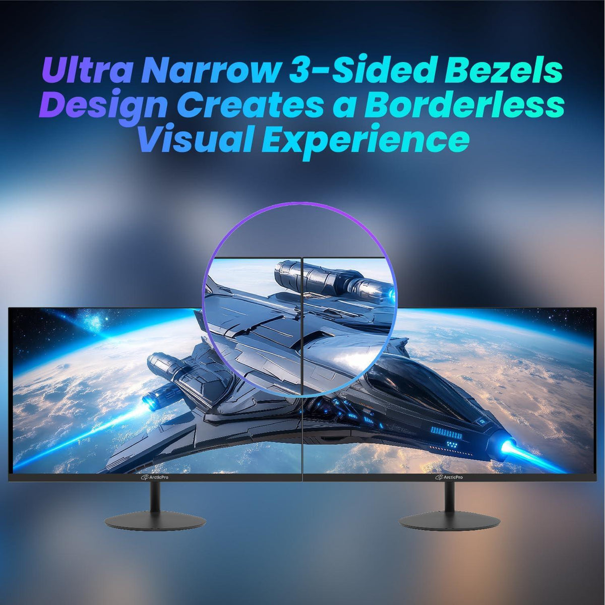 ArcticPro 22 inch Class Thin Full HD (1920 x 1080p) Computer Monitor, 100Hz Refresh Rate, 99% sRGB, 3-Sided Frameless, Ultra Slim, VESA, LowBlue Mode, Tilt Adjust, HDMI *1, VGA*1