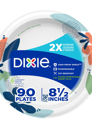 Dixie Medium Paper Plates, 8.5 Inch, 90 Count, 2X Stronger*, Microwave-Safe, Soak-Proof, Cut Resistant, Disposable Plates For Everyday Breakfast, Lunch, & Dinner Meals