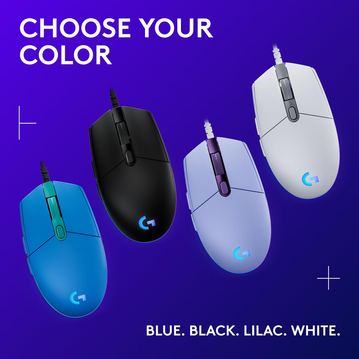 Logitech G203 Wired Gaming Mouse, 8,000 DPI, Rainbow Optical Effect LIGHTSYNC RGB, 6 Programmable Buttons, On-Board Memory, Screen Mapping, PC/Mac Computer and Laptop Compatible - Lilac