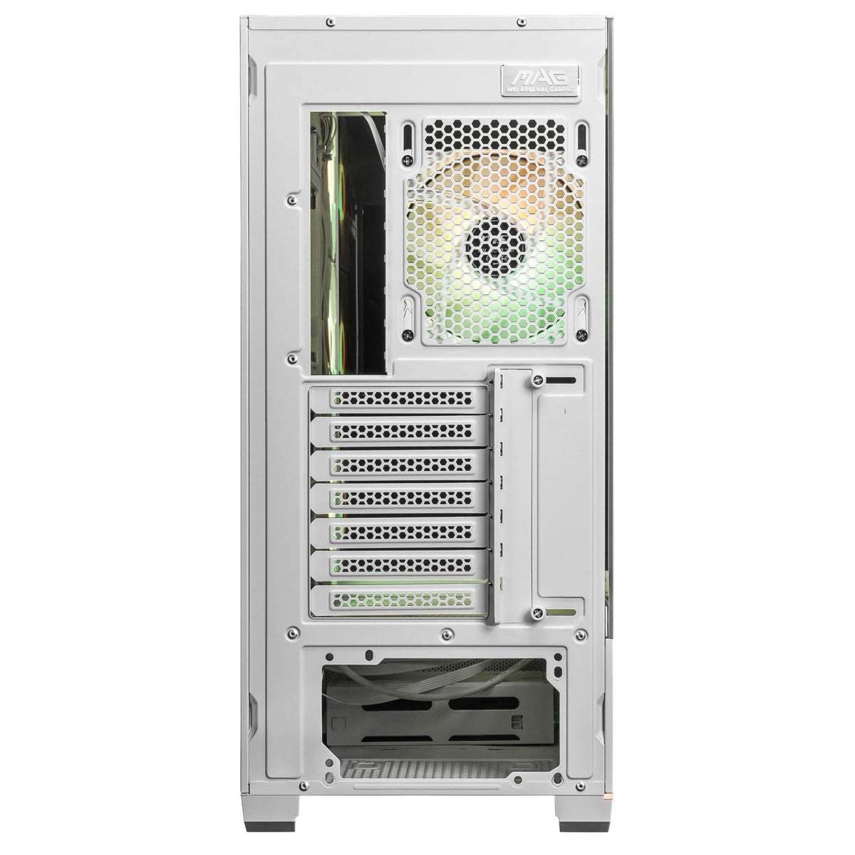 MSI MAG PANO 110R PZ White - Mid-Tower Gaming PC Case - Tempered Glass Side Panel - 3 x 120mm ARGB Fans - Liquid Cooling Support up to 360mm Radiator - Mesh Panel for Optimized Airflow